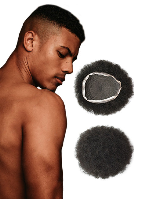 100% Human Hair Kinky Curly Toupee Hairpiece For Black Men
