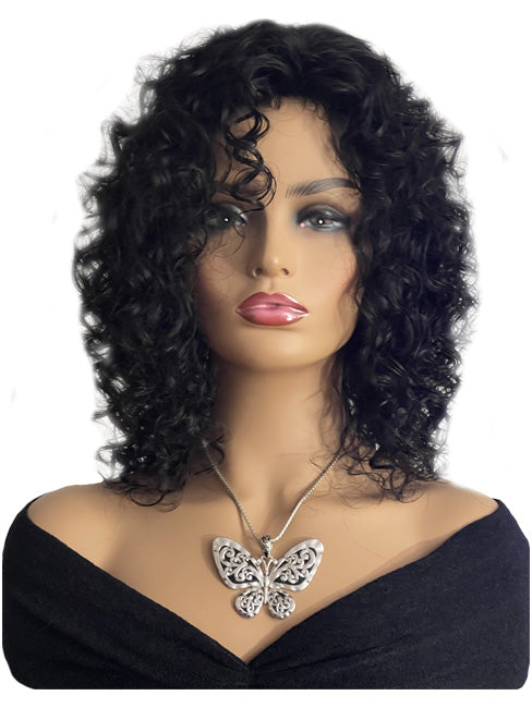 12 inch Black Curly Human Hair Wig