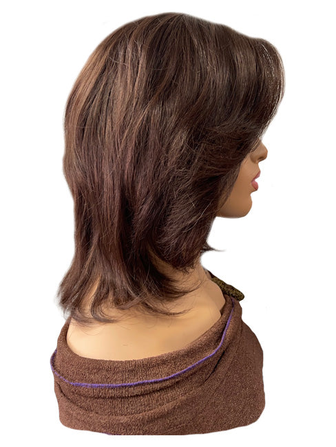 12 inch Brown Human Hair Cranial Prosthetic Wig with Highlights