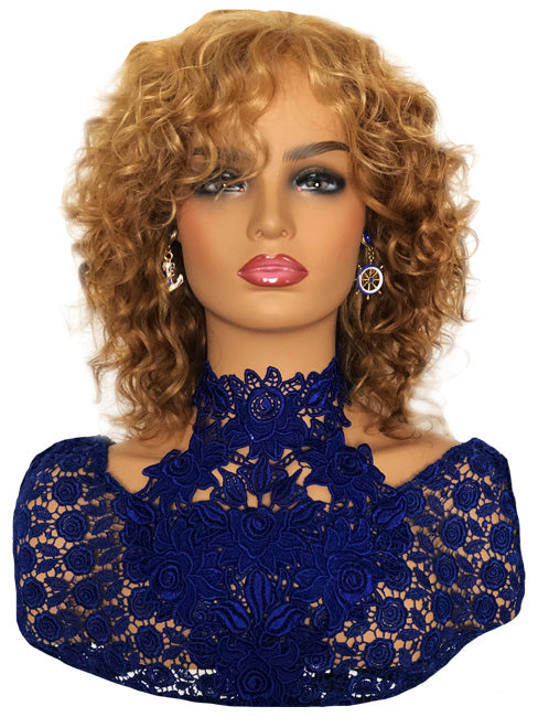 12 inch Strawberry Blonde Curly Human Hair Wig