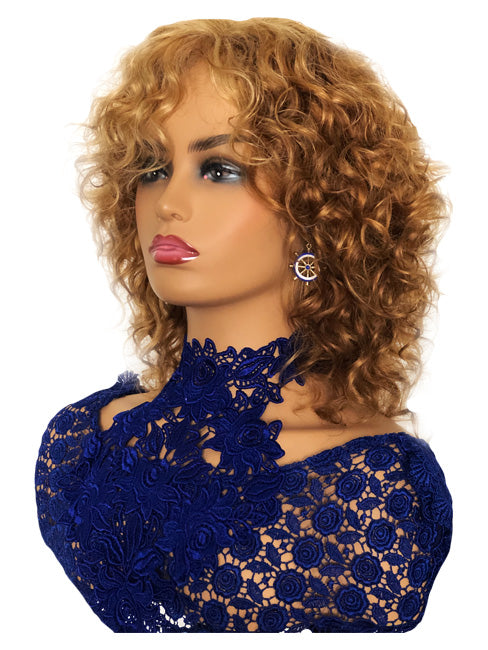 12 inch Strawberry Blonde Curly Human Hair Wig