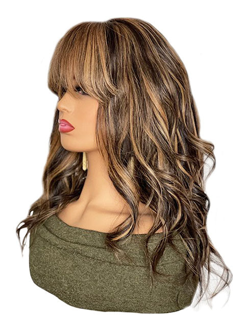 16 inch Sexy Brown Blonde Highlights Human Hair Wig