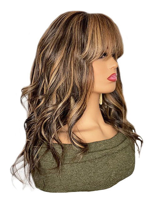16 inch Sexy Brown Blonde Highlights Human Hair Wig