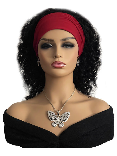 Burgundy Headband Wig 12 inch Curly Black Human Hair Wig