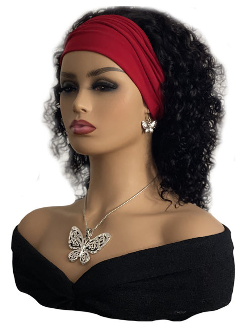 Burgundy Headband Wig 12 inch Curly Black Human Hair Wig