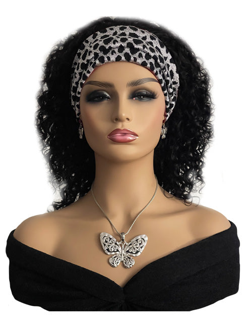 Cheetah Headband Wig 12 inch Curly Black Human Hair Wig
