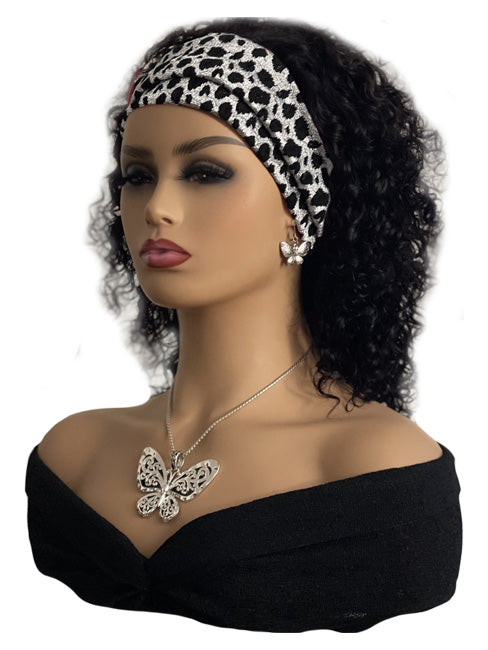Cheetah Headband Wig 12 inch Curly Black Human Hair Wig
