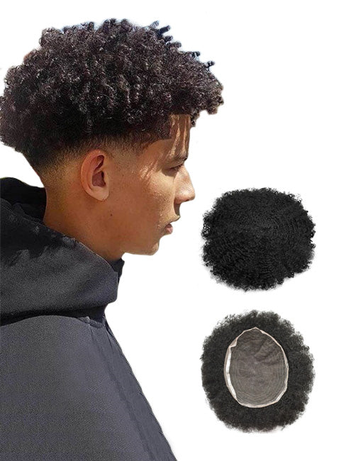 Custom Made Afro Curly Men's Toupee Full Swiss Lace African American Hairpiece