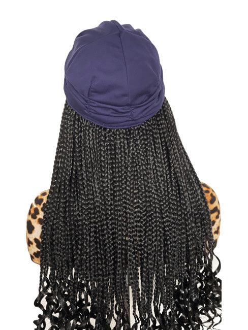 Navy Fashion Hat with 20″ Synthetic Black Braids Attached