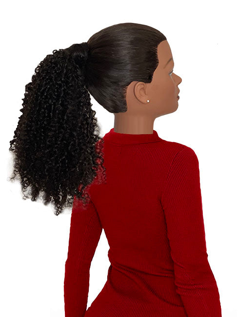 16" Human Hair Ponytail Extension 1B Tight Curls Chinese Hair