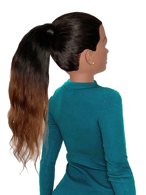 16" Human Hair Ponytail Extension Dark Brown Ombre Indian Hair