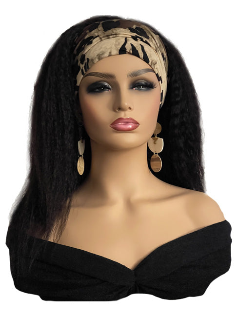 Scarf Headband Wig 12 inch Kinky Straight Black Human Hair Wig