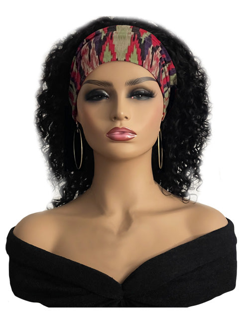 Scarf Headband Wig 14 inch Curly Black Human Hair Wig