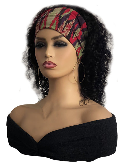 Scarf Headband Wig 14 inch Curly Black Human Hair Wig