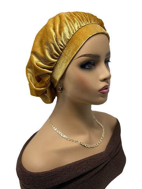 Gold Velvet Sleep Bonnet For Black Hair