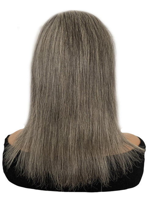 Lace Front 12 inch Mix Gray Premade Human Hair Prosthesis Wig