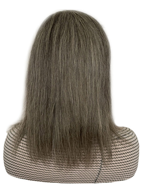 Lace Front 12 inch Mix Gray Premade Human Hair Prosthesis Wig