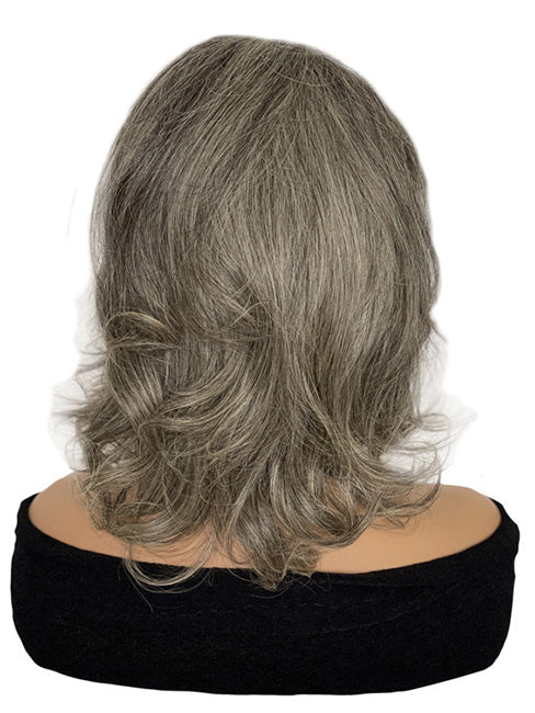 Lace Front 12 inch Mix Gray Premade Human Hair Prosthesis Wig