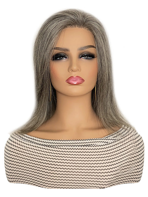 Lace Front 12 inch Mix Gray Premade Human Hair Prosthesis Wig