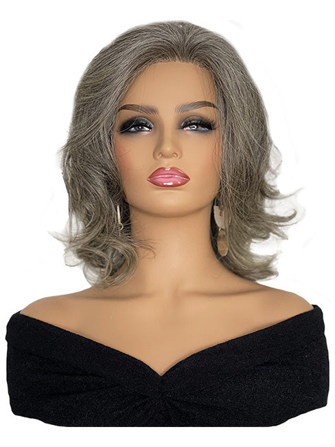 Lace Front 12 inch Mix Gray Premade Human Hair Prosthesis Wig