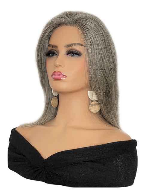 Lace Front 12 inch Mix Gray Premade Human Hair Prosthesis Wig