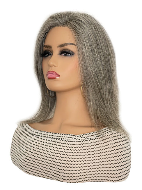 Lace Front 12 inch Mix Gray Premade Human Hair Prosthesis Wig