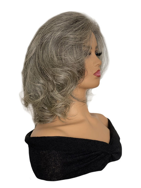 Lace Front 12 inch Mix Gray Premade Human Hair Prosthesis Wig