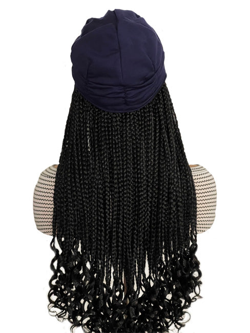 Navy Hat with 22" Synthetic Black Braids Attached
