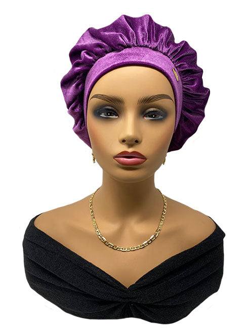 Purple Velvet Sleep Bonnet For Black Hair