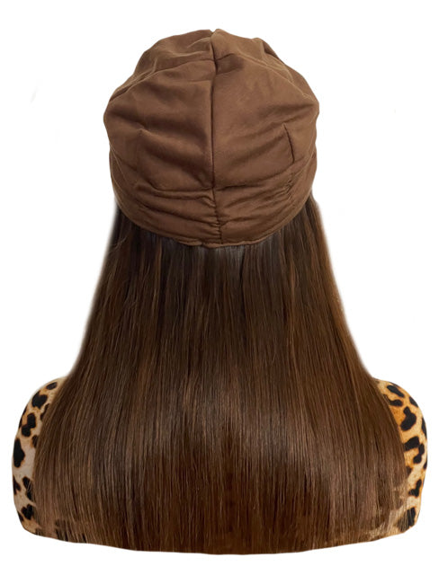 Tan Hat with 16 inch Straight Brown Hair Attached