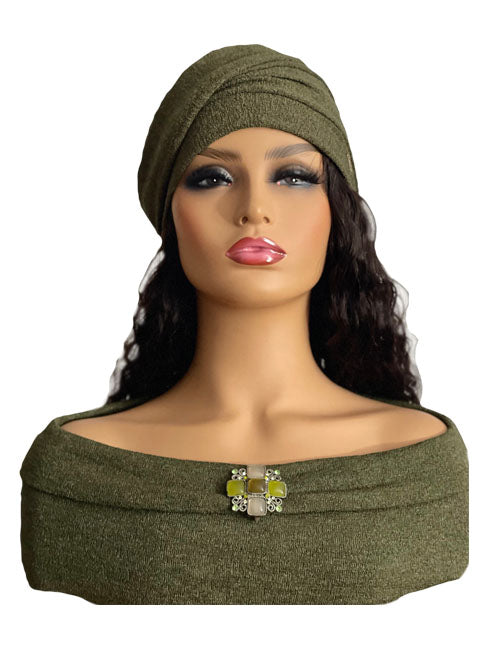 Women's Sage Turban with 16" Black Straight Hair Attached