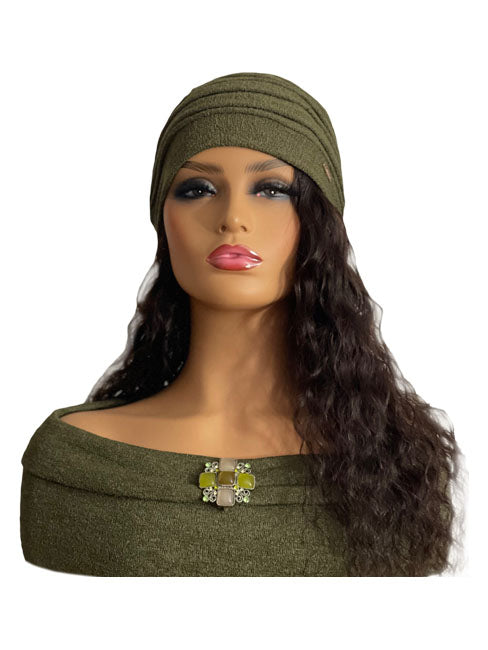 Women's Sage Turban with 16" Black Straight Hair Attached