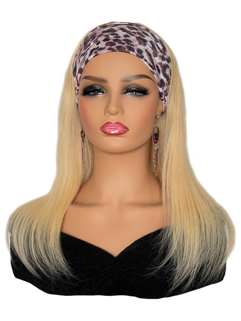 Leopard Print Headband Wig 16 inch Straight Blonde Human Hair Wig