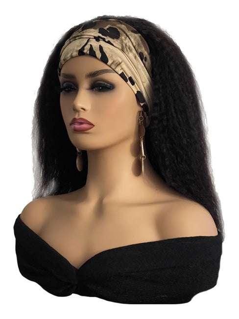 Scarf Headband Wig 12 inch Kinky Straight Black Human Hair Wig